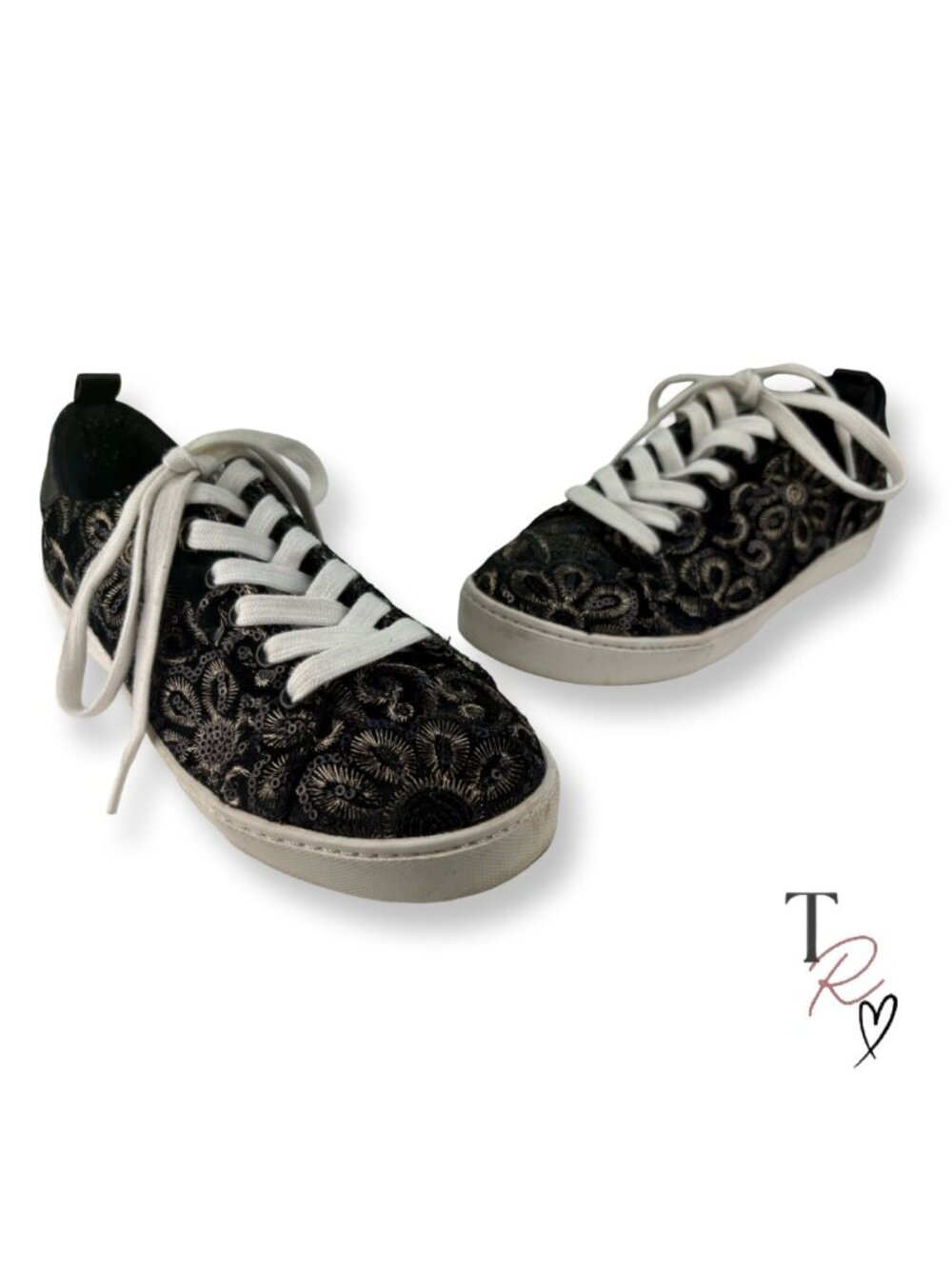 ALDO Embellished Velvet Sneakers Black Sequin Embroidered Lace Up Size 6.5